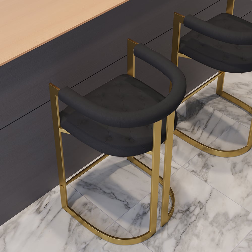 HMR Modern Leath-Aire Counter Stools with Upholstery - Black, 4-Pieces