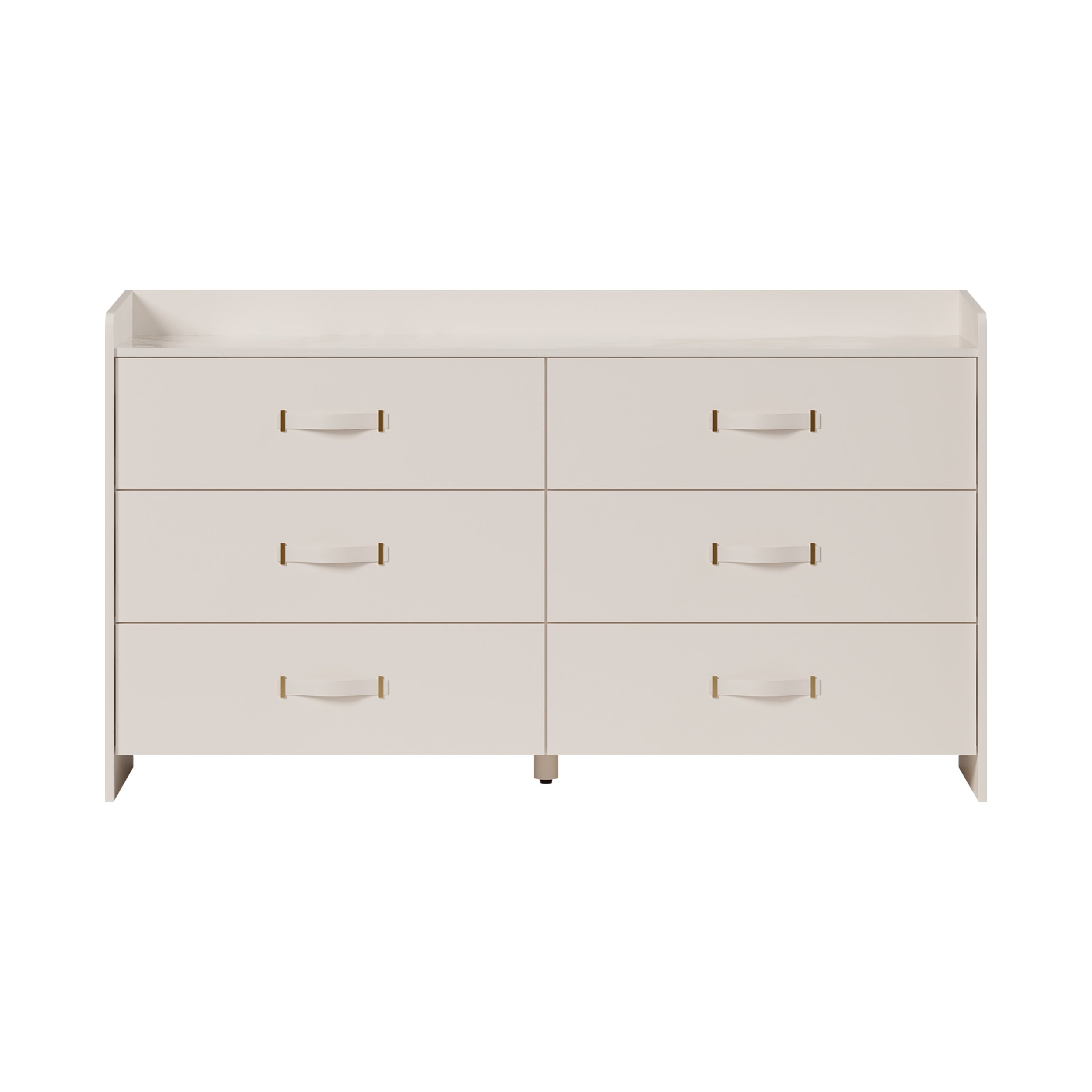 HMR - 59"W Modern White 6 Drawer Dresser Chest Bedroom Storage Cabinet