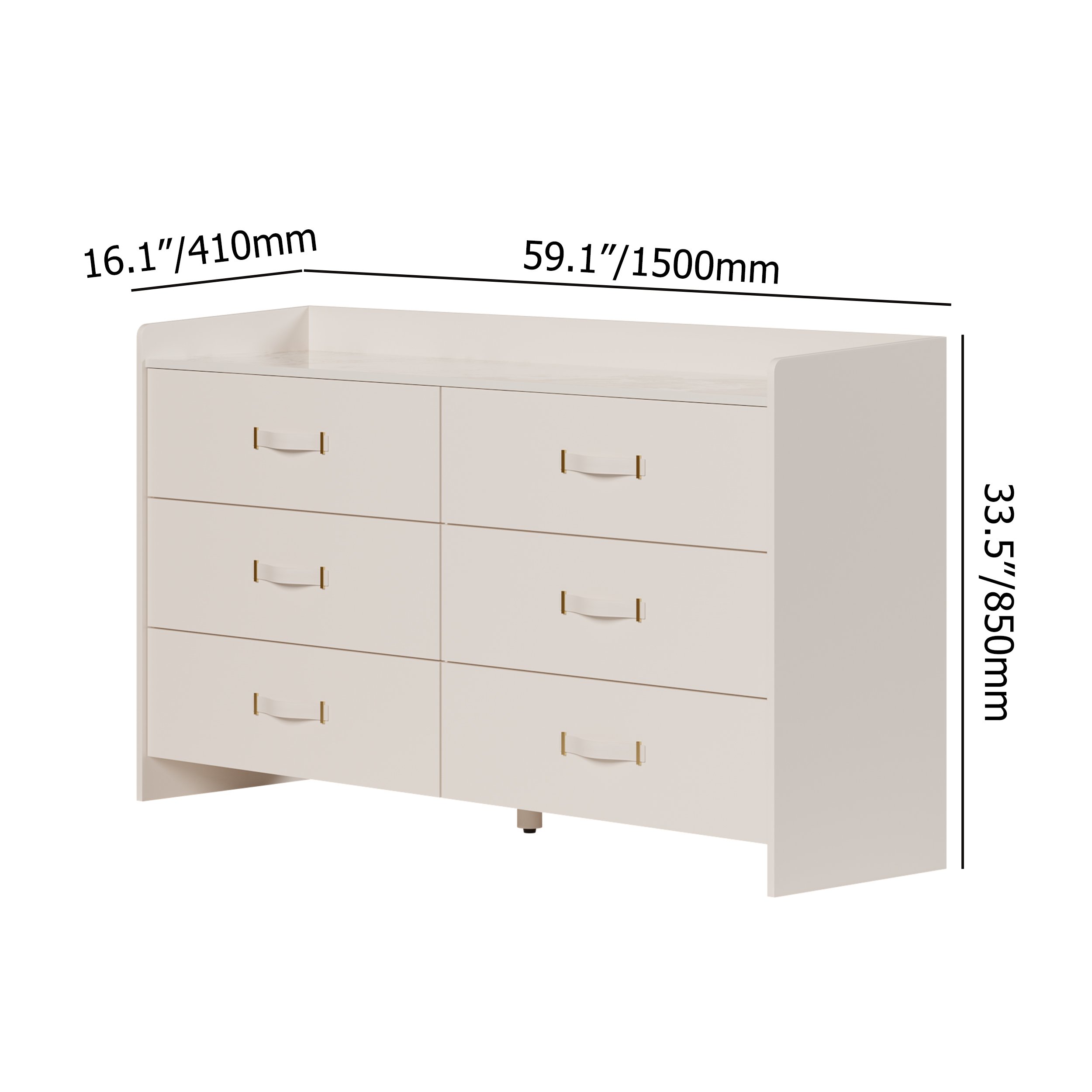 HMR - 59"W Modern White 6 Drawer Dresser Chest Bedroom Storage Cabinet