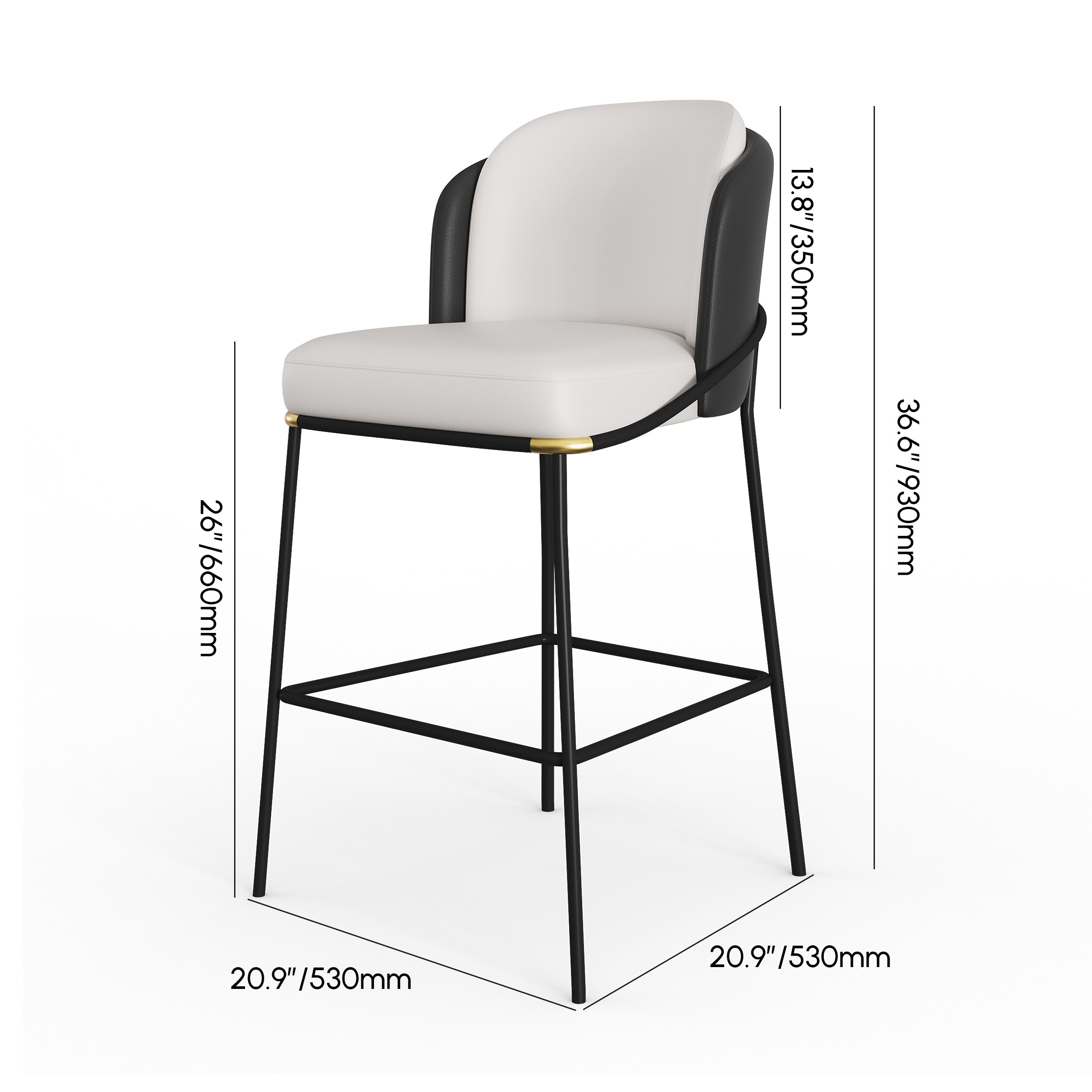 HMR Linenic Series Modern PU Leather Bar Stoolst - Black, 20.9"L x 20.9"W x 36.2"H, 1-Piece