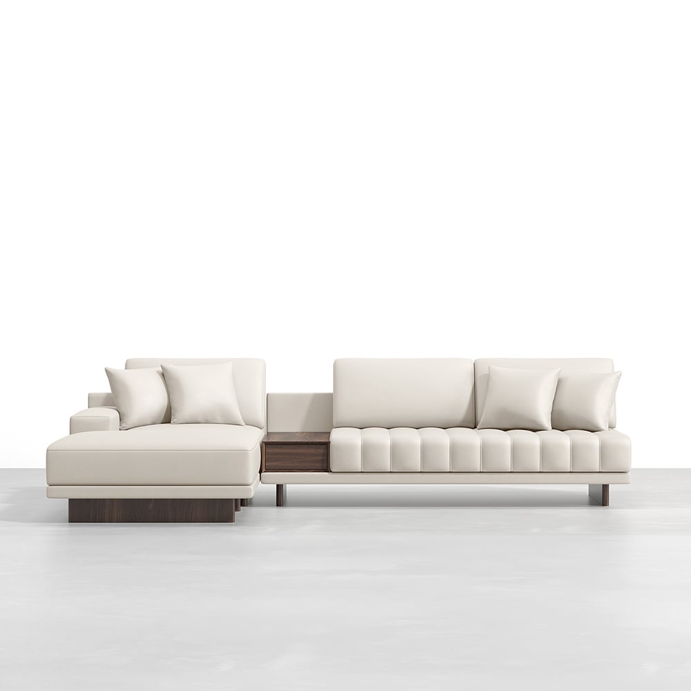 HMR 126" L-Shaped Modular Sectional with Chaise & Ottoman - Ivory, Leather
