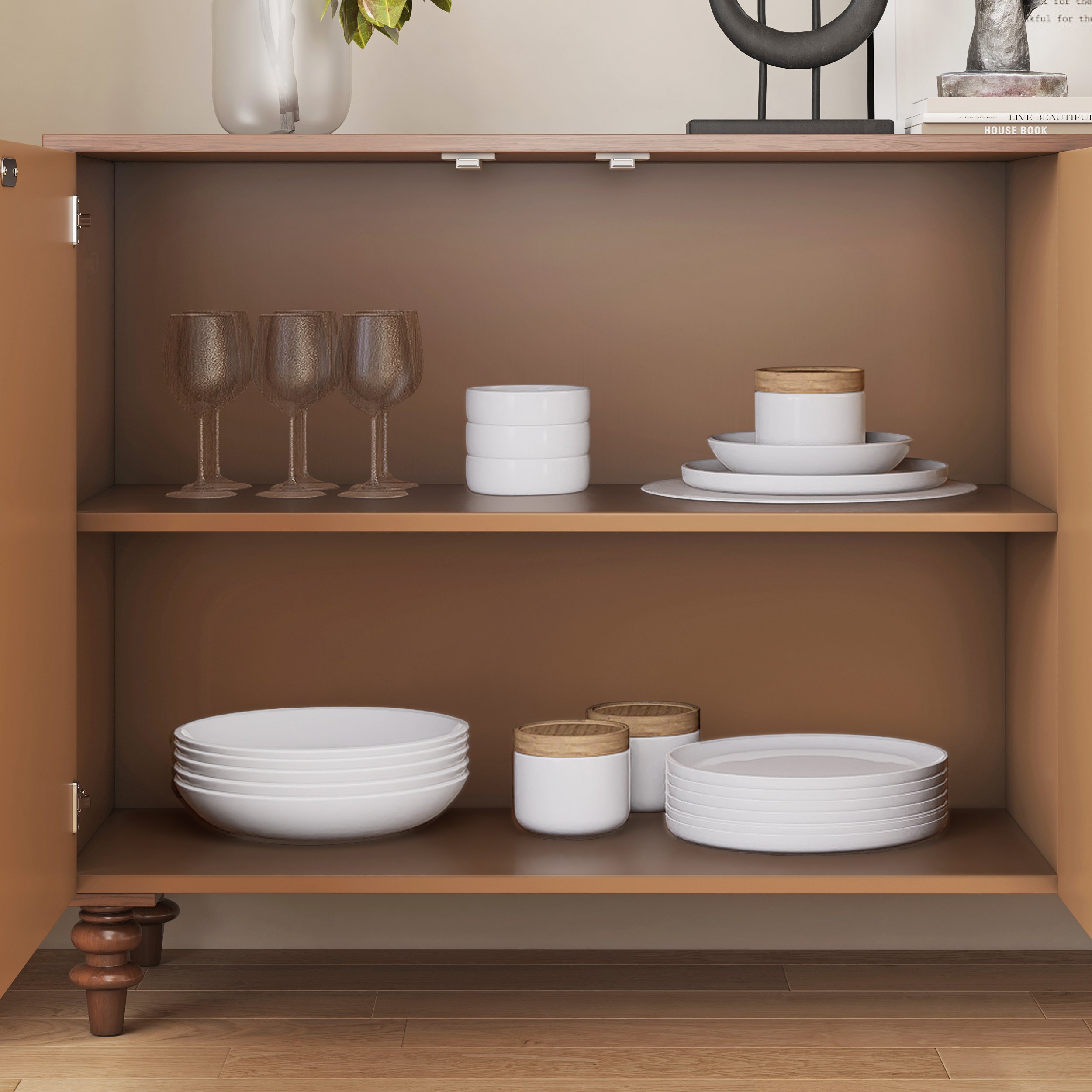 HMR - 63'' Brown Wood Carved Modern Sideboard Cabinet
