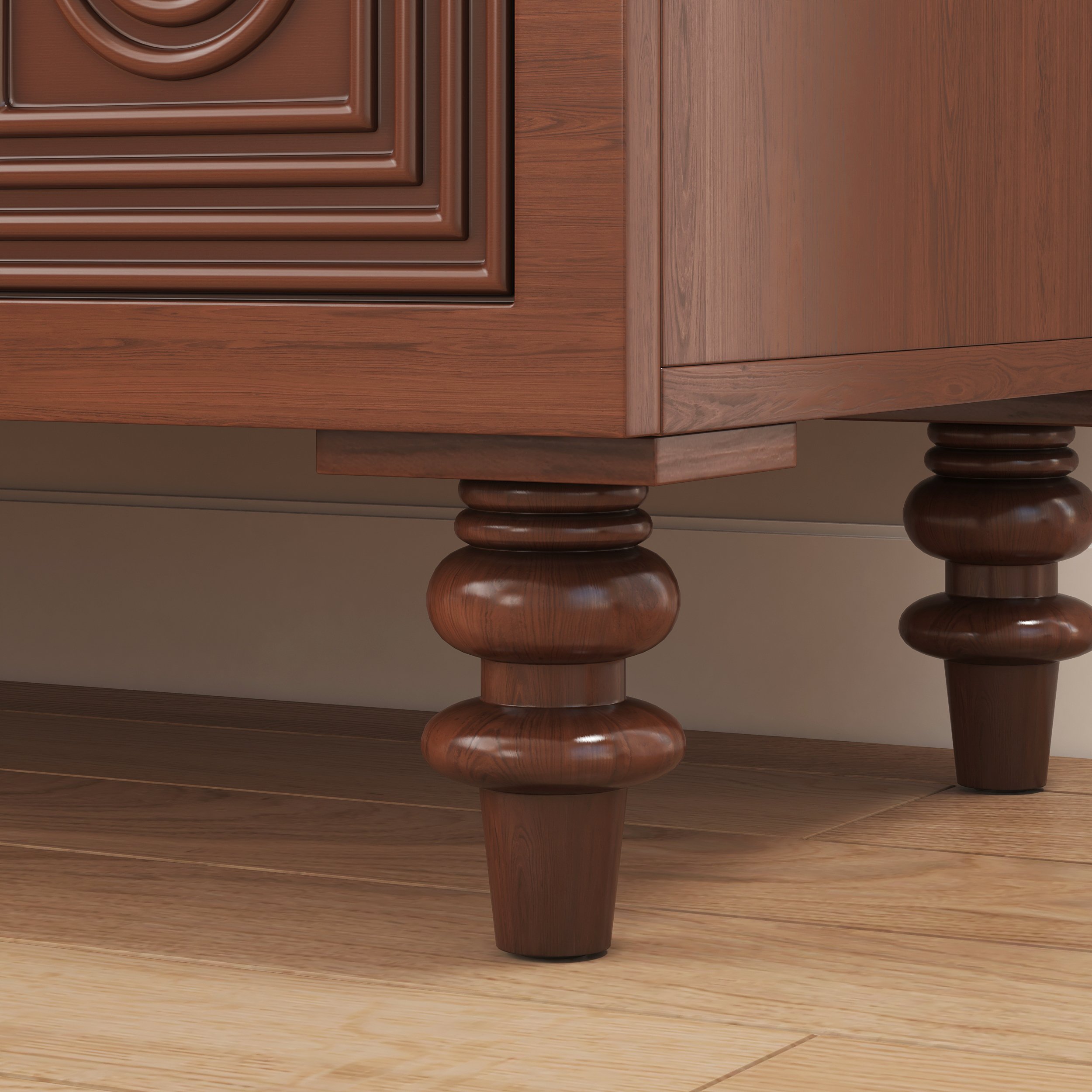 HMR - 63'' Brown Wood Carved Modern Sideboard Cabinet
