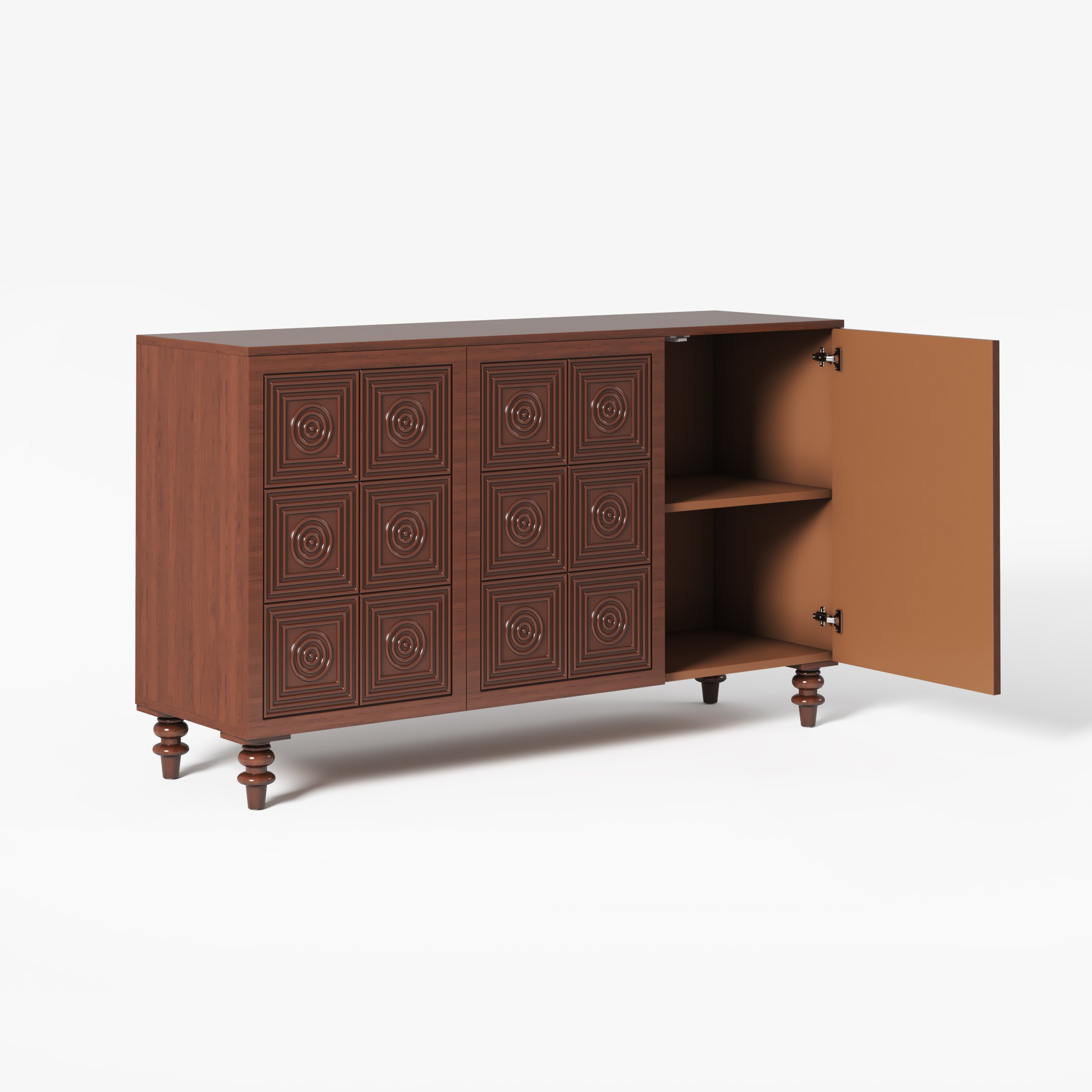HMR - 63'' Brown Wood Carved Modern Sideboard Cabinet