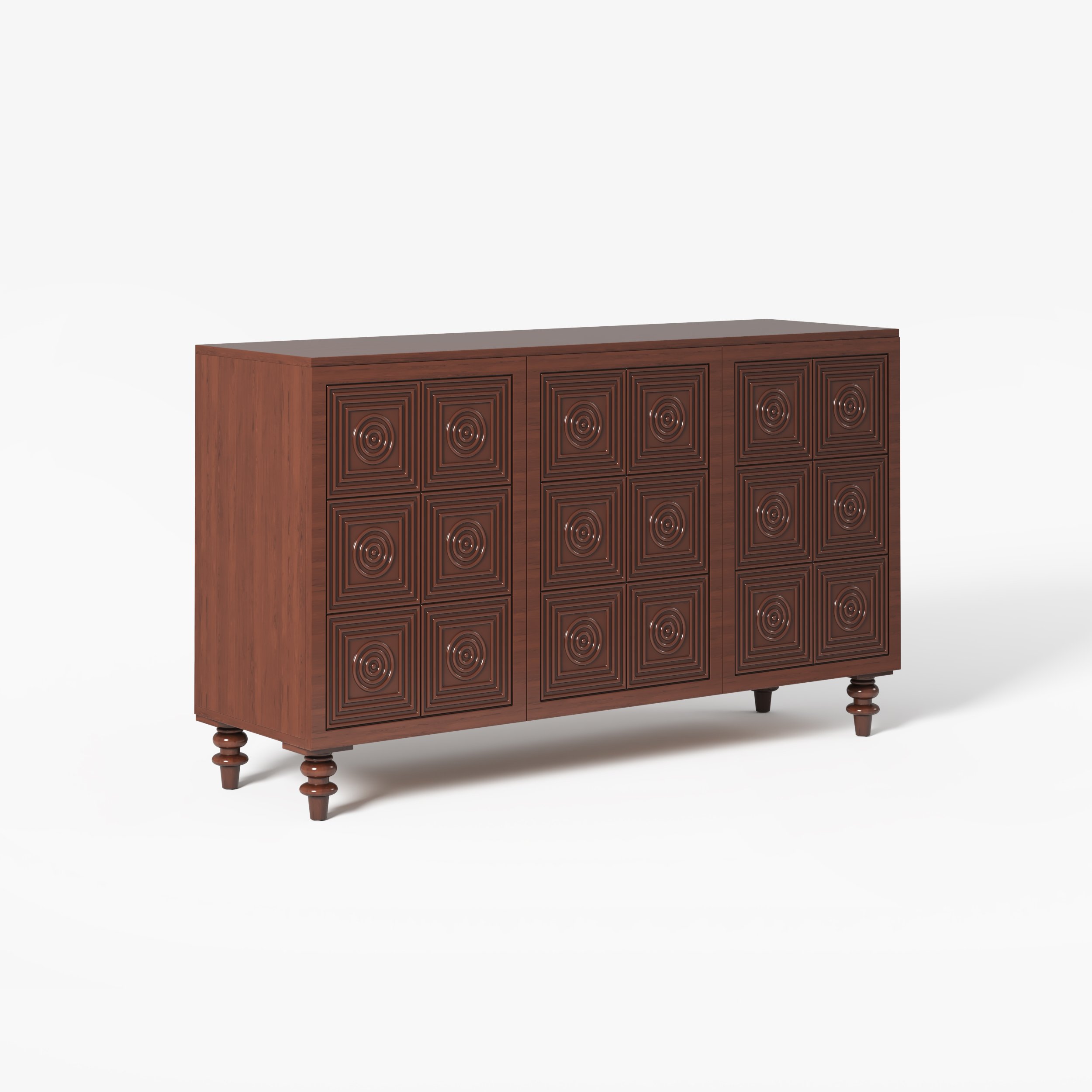 HMR - 63'' Brown Wood Carved Modern Sideboard Cabinet