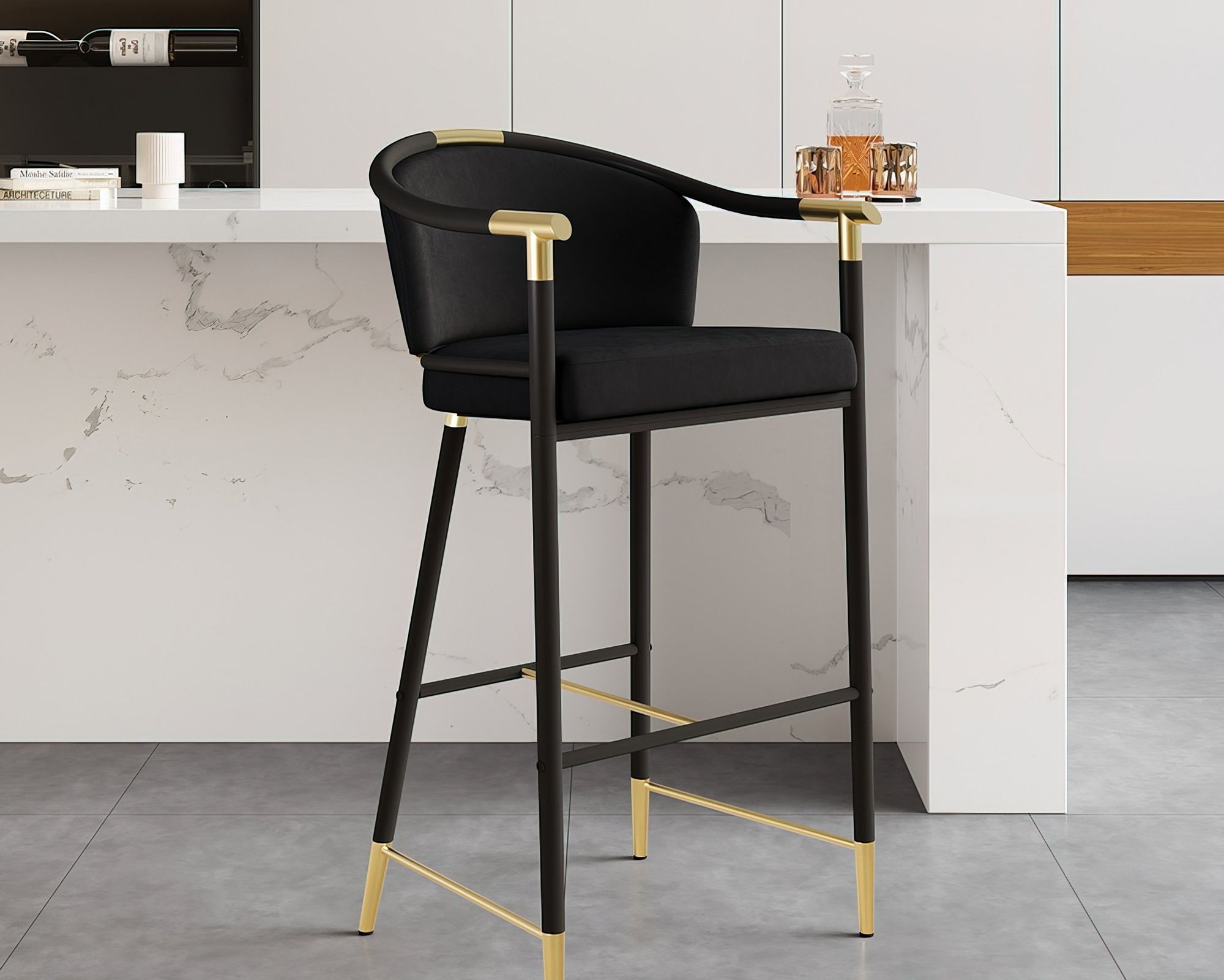 HMR Craines Series Modern Velvet Upholstered Bar Stools - Black