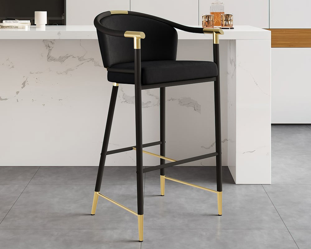 HMR Craines Series Modern Velvet Upholstered Bar Stools - Black