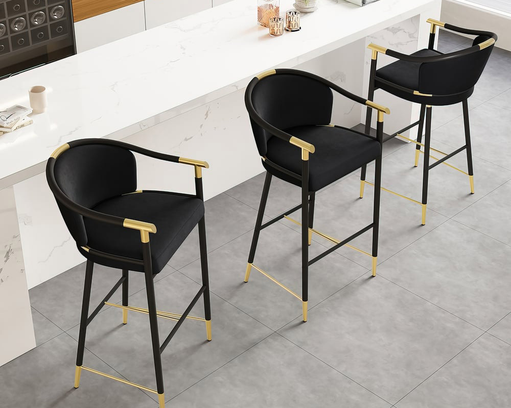 HMR Craines Series Modern Velvet Upholstered Bar Stools - Black