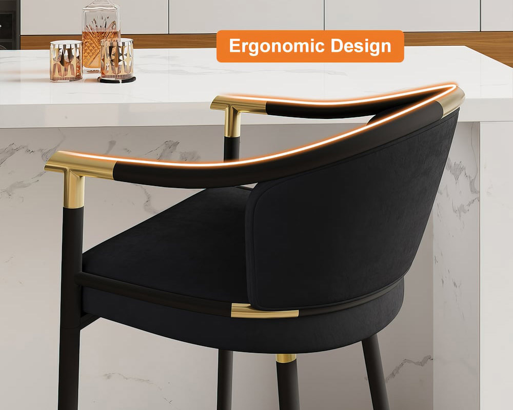 HMR Craines Series Modern Velvet Upholstered Bar Stools - Black
