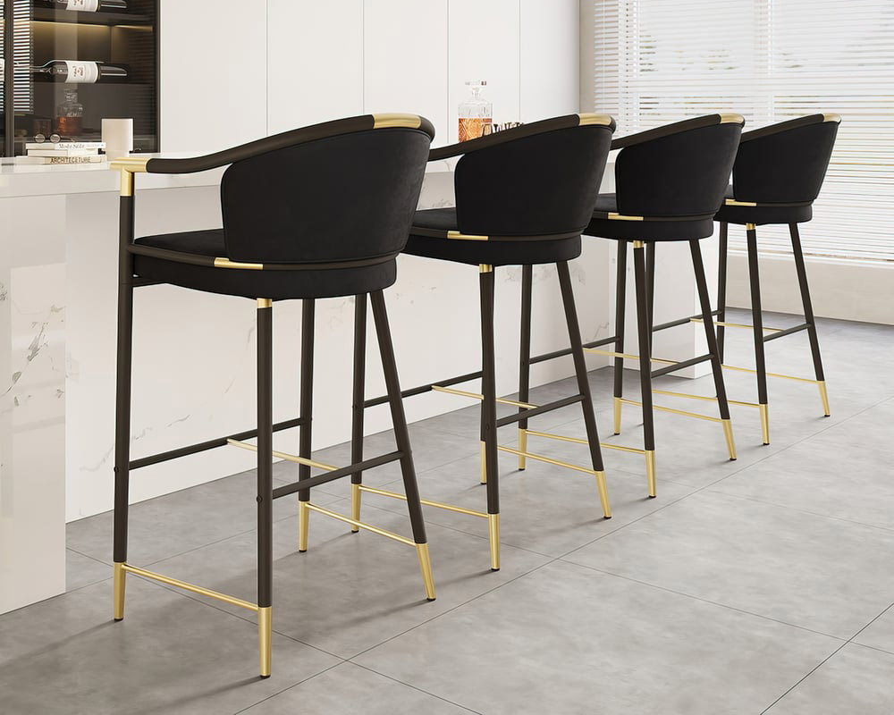 HMR Craines Series Modern Velvet Upholstered Bar Stools - Black