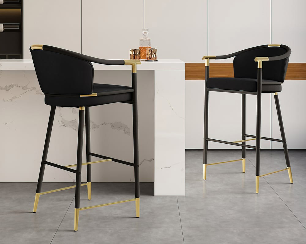 HMR Craines Series Modern Velvet Upholstered Bar Stools - Black