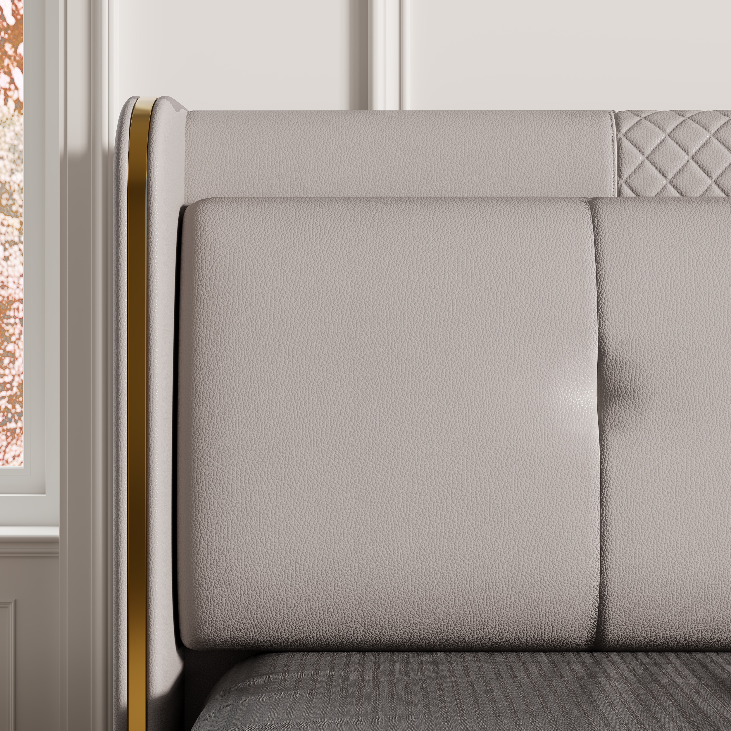 HMR Wingback Bed Headboard & 2 Nightstands Set with Wireless Charger - Light Gray, Queen, Style B