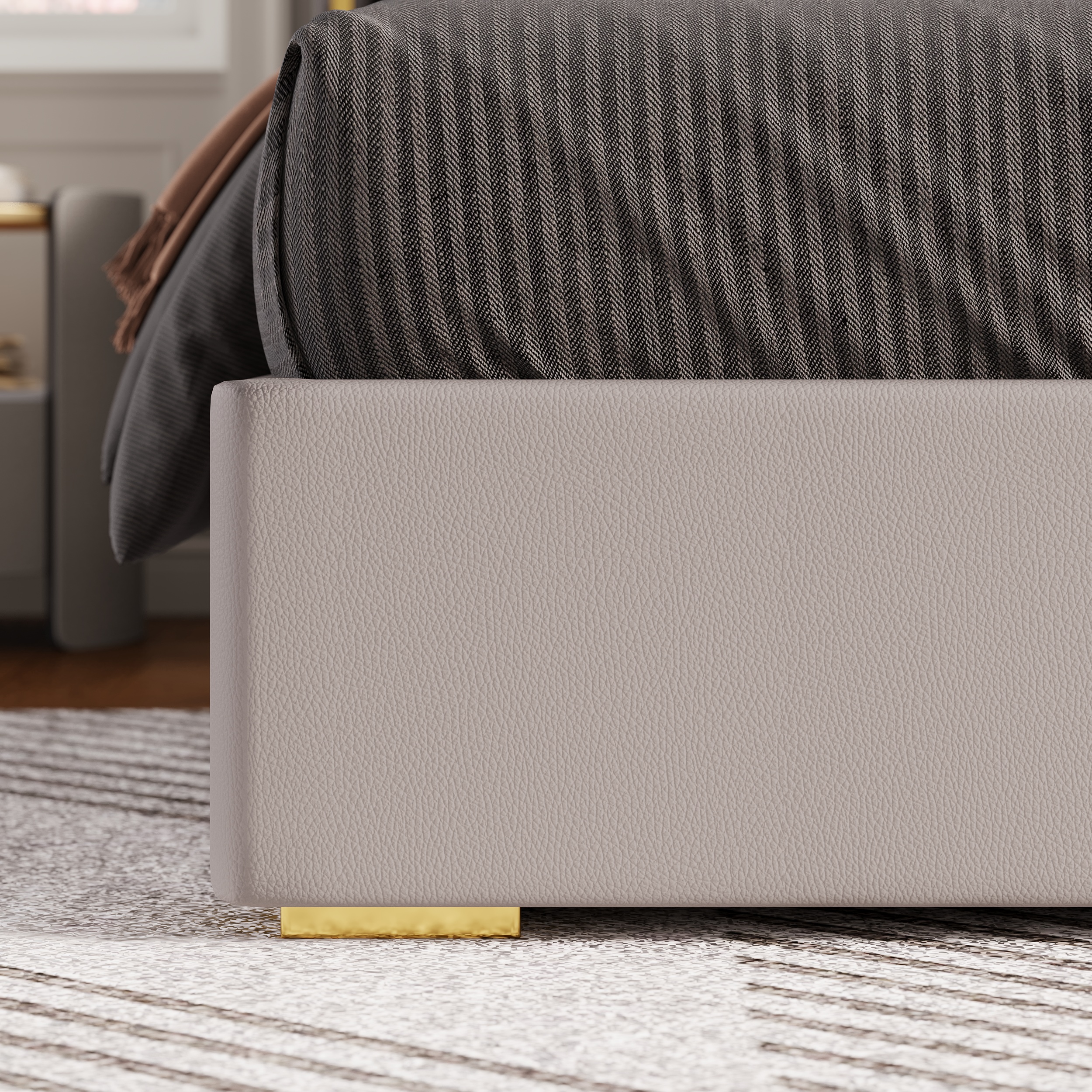 HMR Wingback Bed Headboard & 2 Nightstands Set with Wireless Charger - Light Gray, Queen, Style B