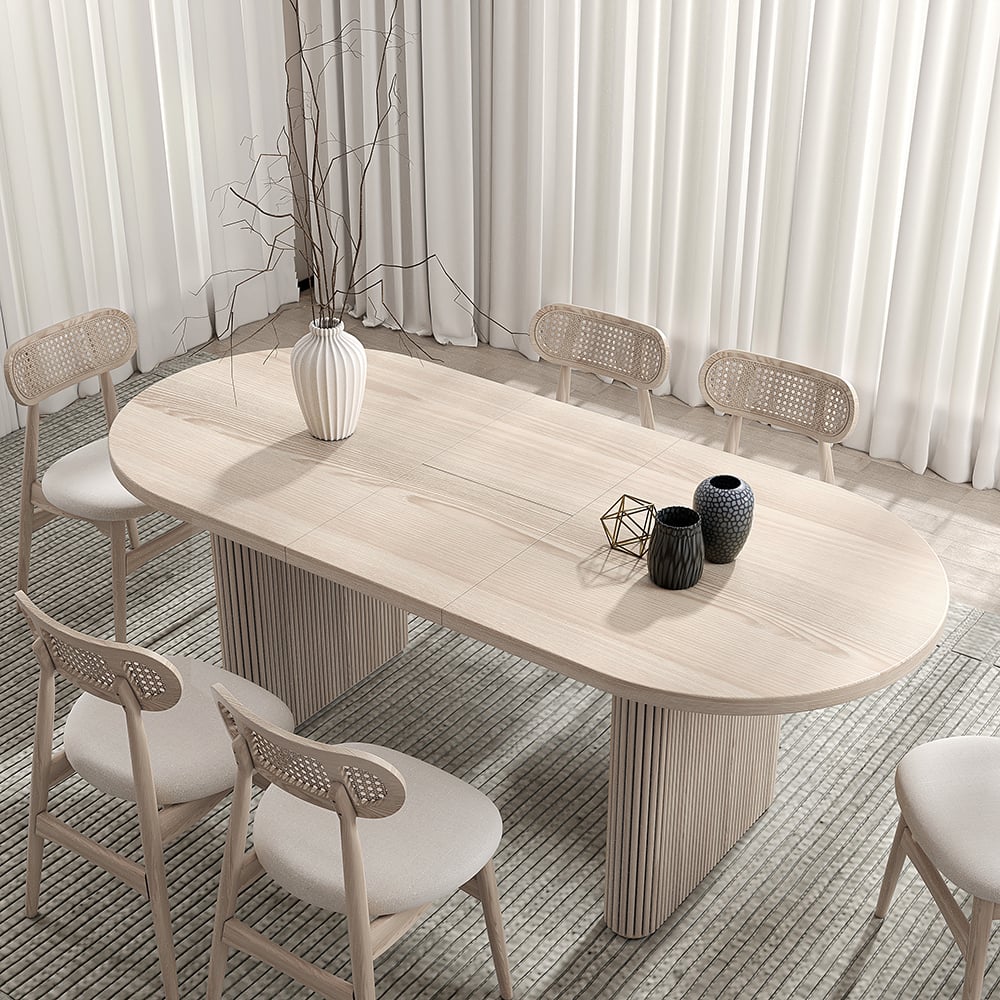 HMR Japandi Oval Extendable Dining Table - Whitewash, 63"-79" (seats 4-6)