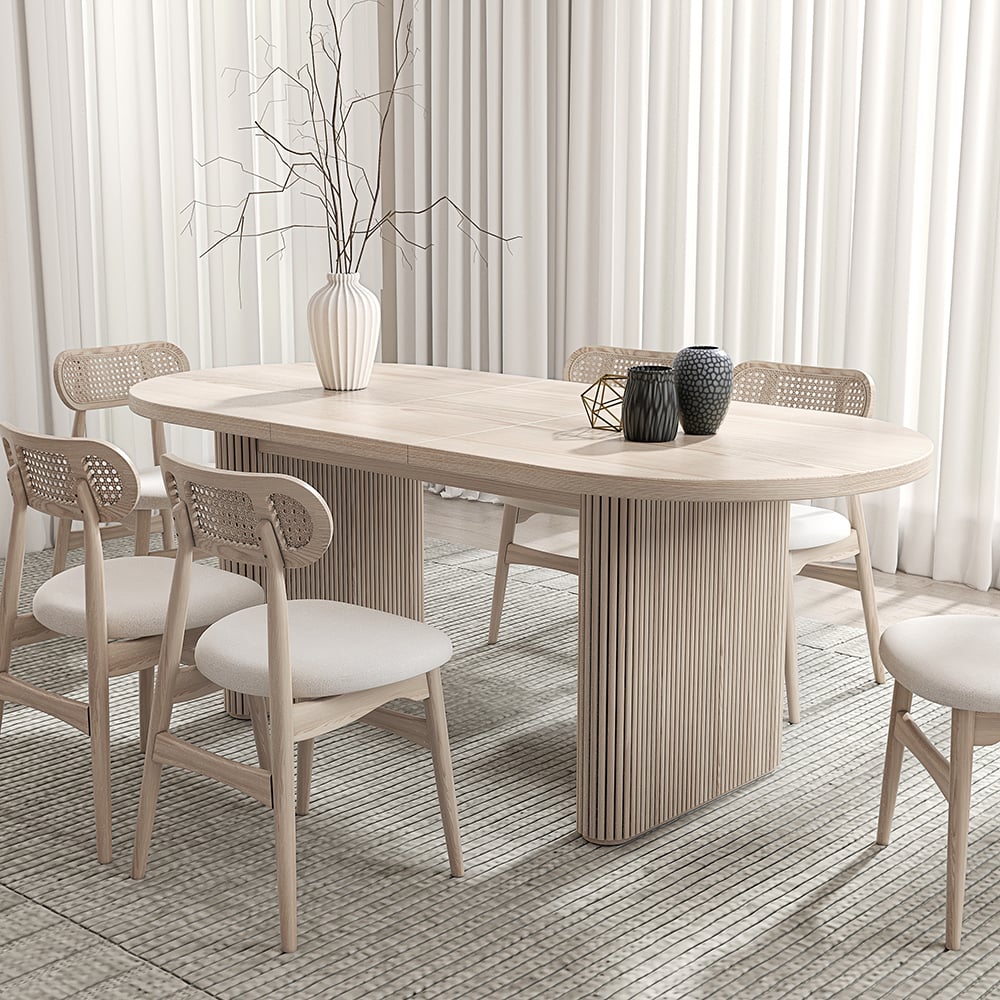 HMR Japandi Oval Extendable Dining Table - Whitewash, 63"-79" (seats 4-6)