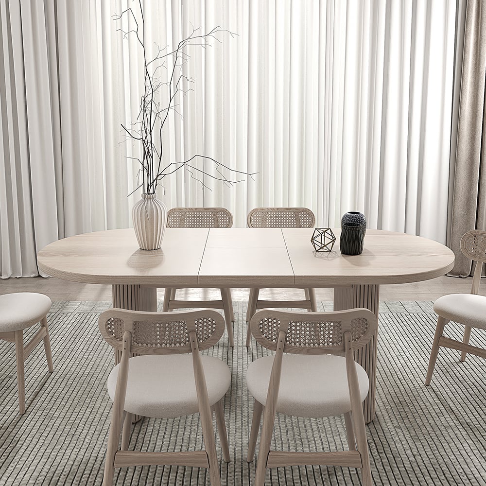 HMR Japandi Oval Extendable Dining Table - Whitewash, 63"-79" (seats 4-6)