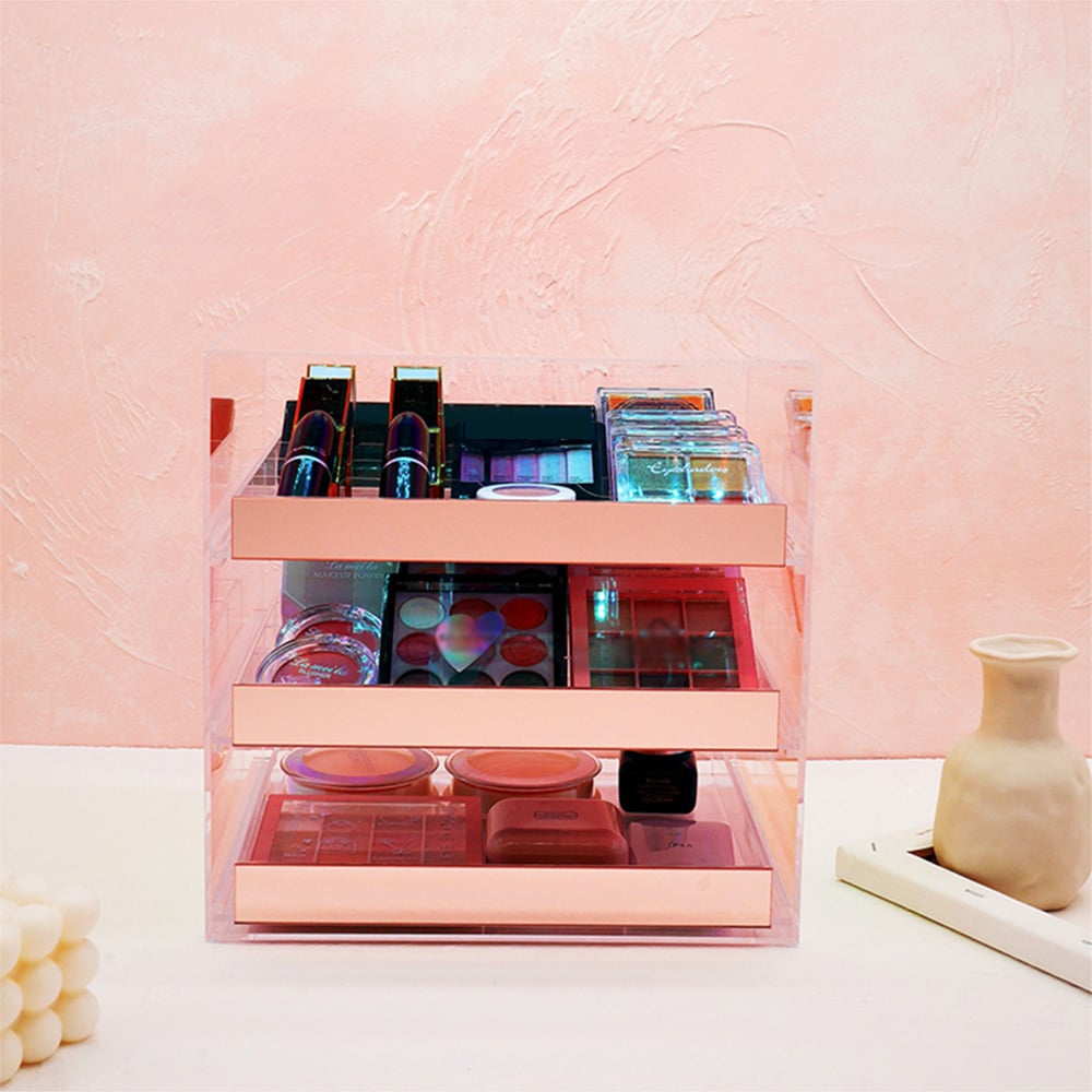 HMR - Iridescent & Clear Makeup Organizer Cosmetic Rack Desk Storage Display Box with Drawers