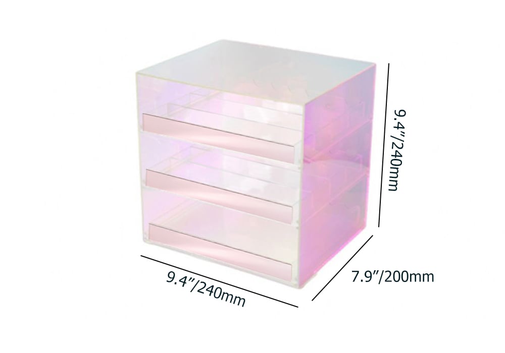 HMR - Iridescent & Clear Makeup Organizer Cosmetic Rack Desk Storage Display Box with Drawers