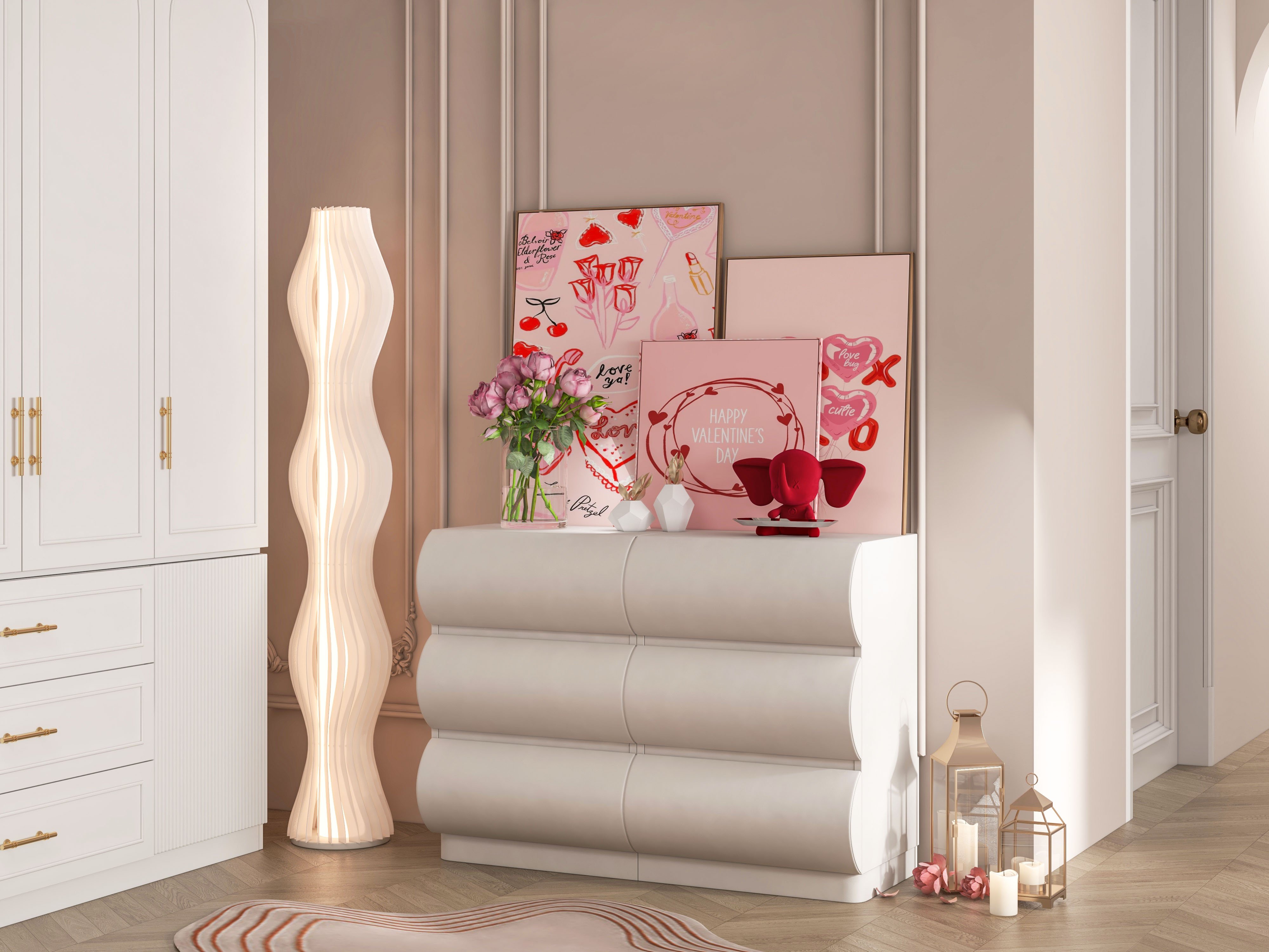 HMR - Modern Luxury White Wide Armoire Clothes Cabinet with 3 Drawers & 6 Doors