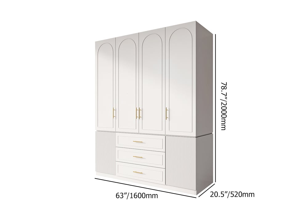 HMR - Modern Luxury White Wide Armoire Clothes Cabinet with 3 Drawers & 6 Doors