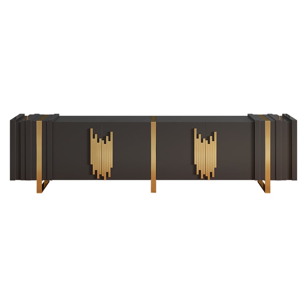 HMR - Aurea 78.7" Light Luxury TV Stand Black Rectangular with 4 Doors & 2 Shelves in Gold