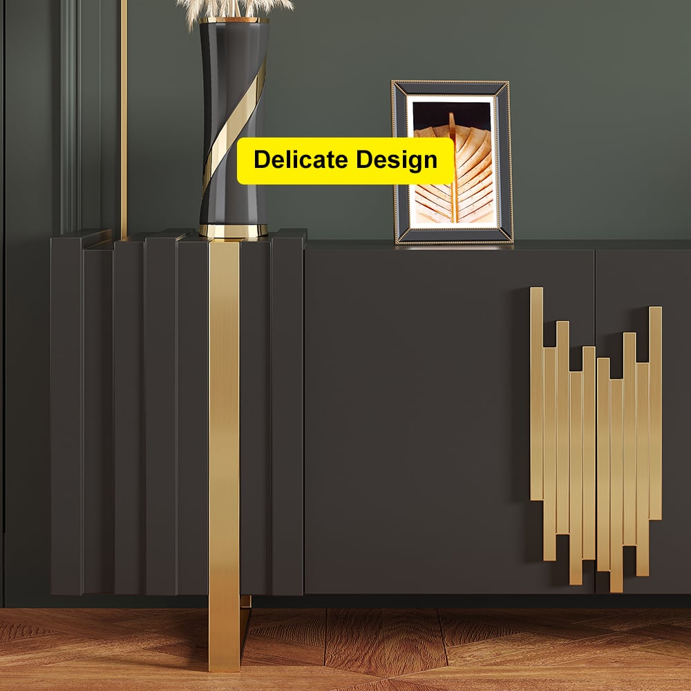 HMR - Aurea 78.7" Light Luxury TV Stand Black Rectangular with 4 Doors & 2 Shelves in Gold