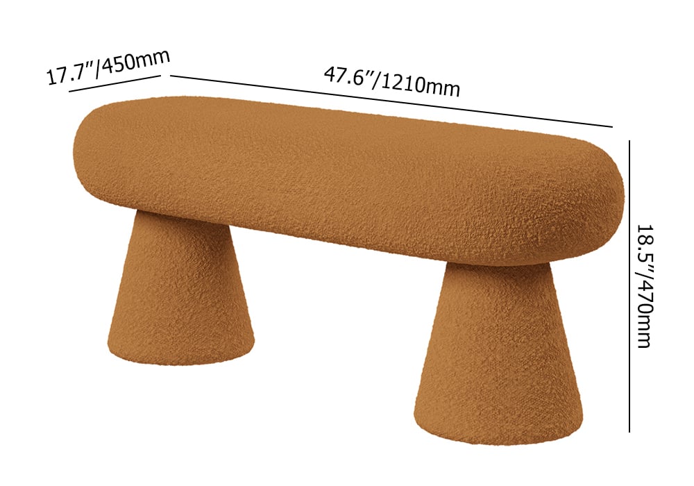 HMR - Modern Orange Boucle Bedroom Bench Upholstered Long Bench with 2 Legs