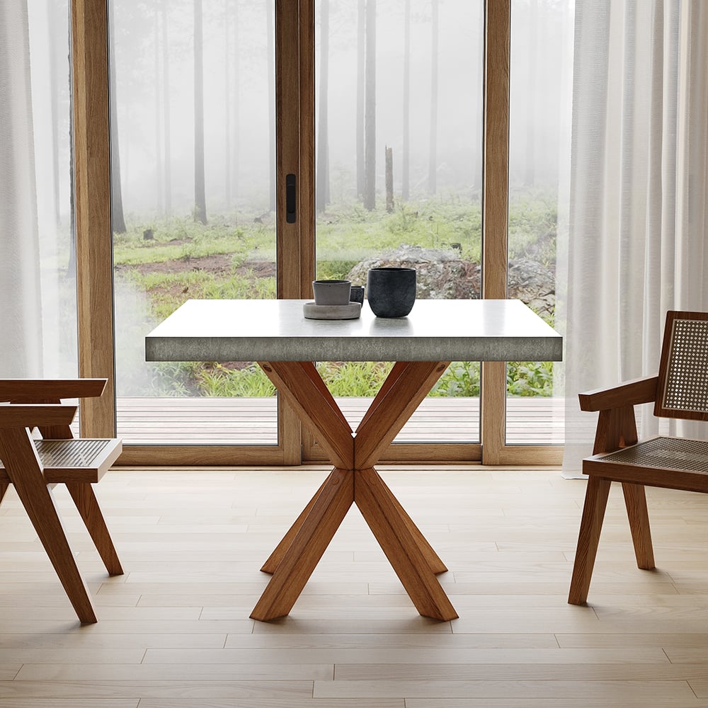 HMR - 39.4" Japandi Modern Square Oak Wood Dining Table Seats 2-4 People