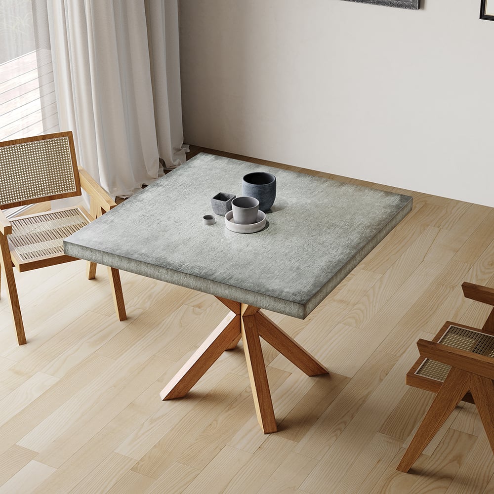 HMR - 39.4" Japandi Modern Square Oak Wood Dining Table Seats 2-4 People