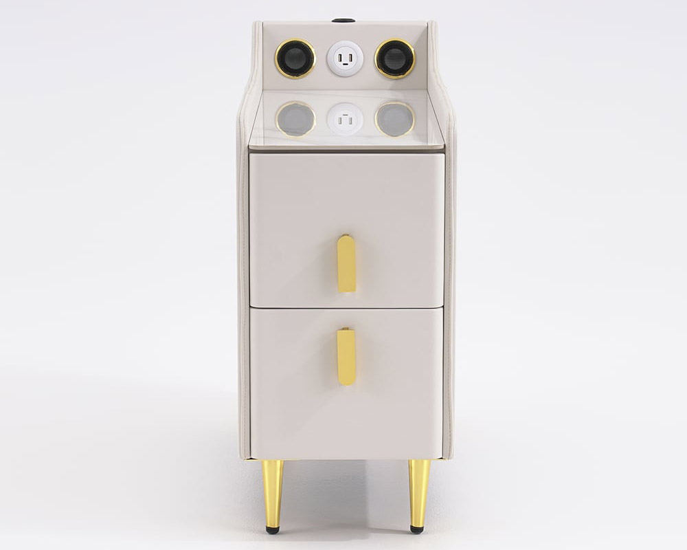 HMR Modern Multifunctional Narrow Side Table Sintered Stone Top End Table Speaker & USB Port - Beige