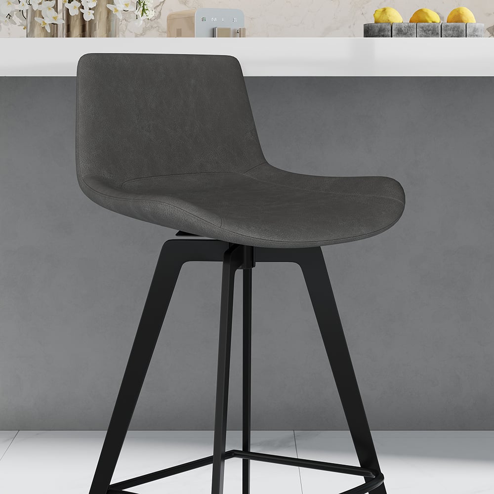 HMR - Linesly Series Set of 2 Mid-Century Modern Swivel PU Leather Bar Stools with Upholstery