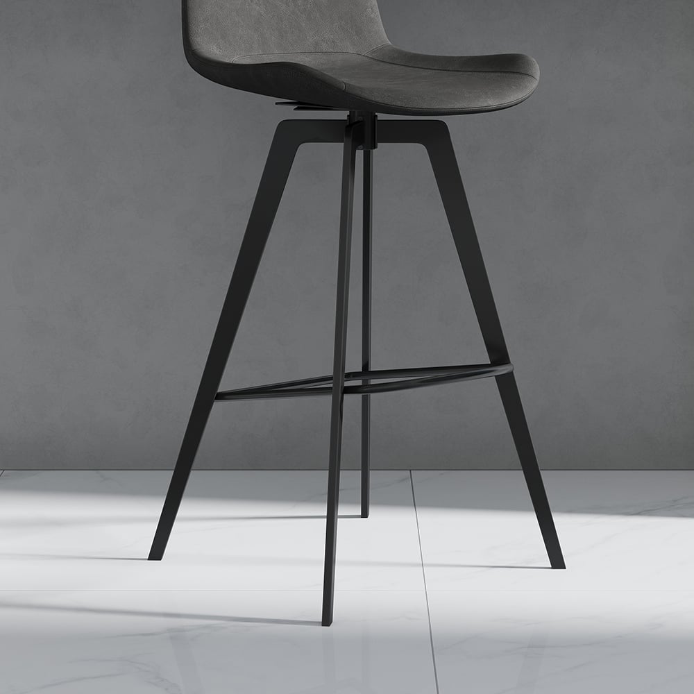 HMR - Linesly Series Set of 2 Mid-Century Modern Swivel PU Leather Bar Stools with Upholstery