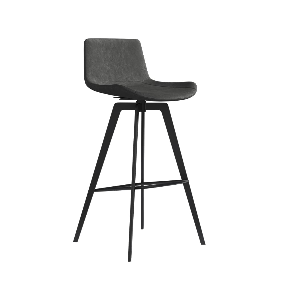 HMR - Linesly Series Set of 2 Mid-Century Modern Swivel PU Leather Bar Stools with Upholstery