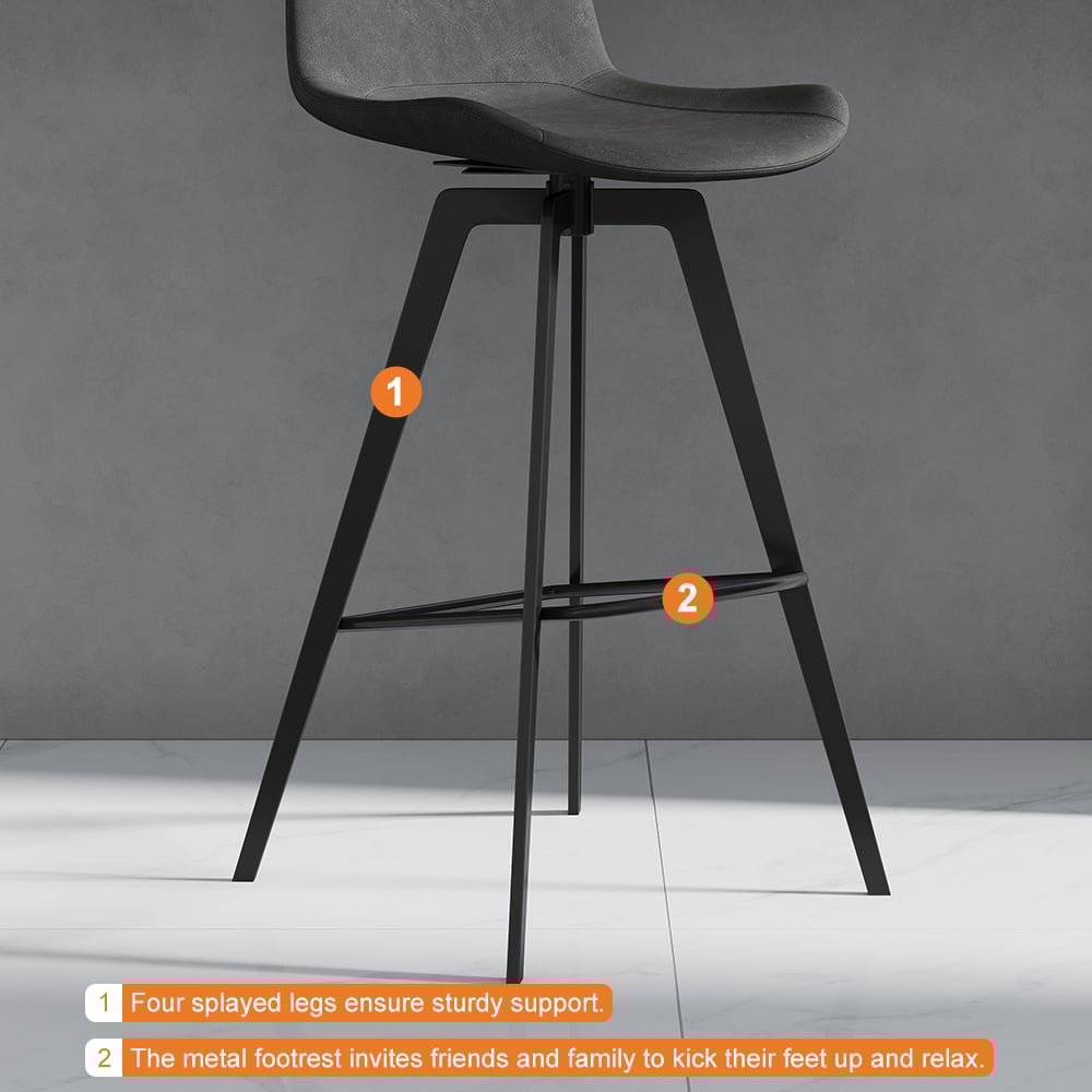 HMR - Linesly Series Set of 2 Mid-Century Modern Swivel PU Leather Bar Stools with Upholstery