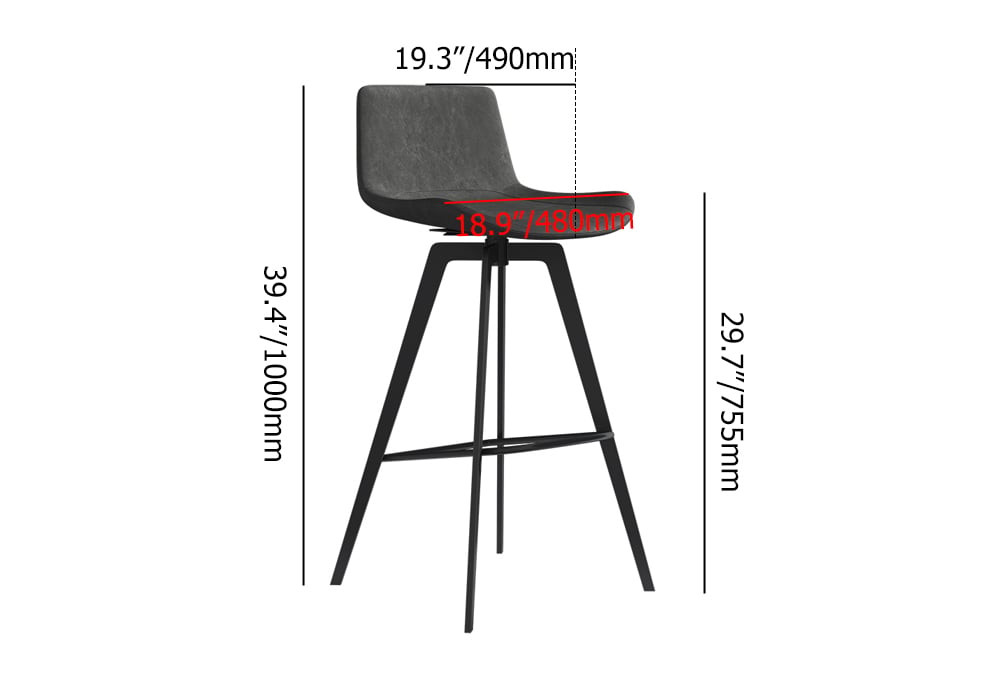 HMR - Linesly Series Set of 2 Mid-Century Modern Swivel PU Leather Bar Stools with Upholstery