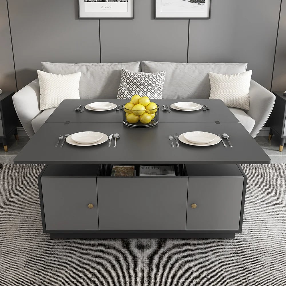 HMR - Set of 2 Gray Extendable 3 Drawers TV Stand & Lift-Top Coffee Table Set Up to 120"