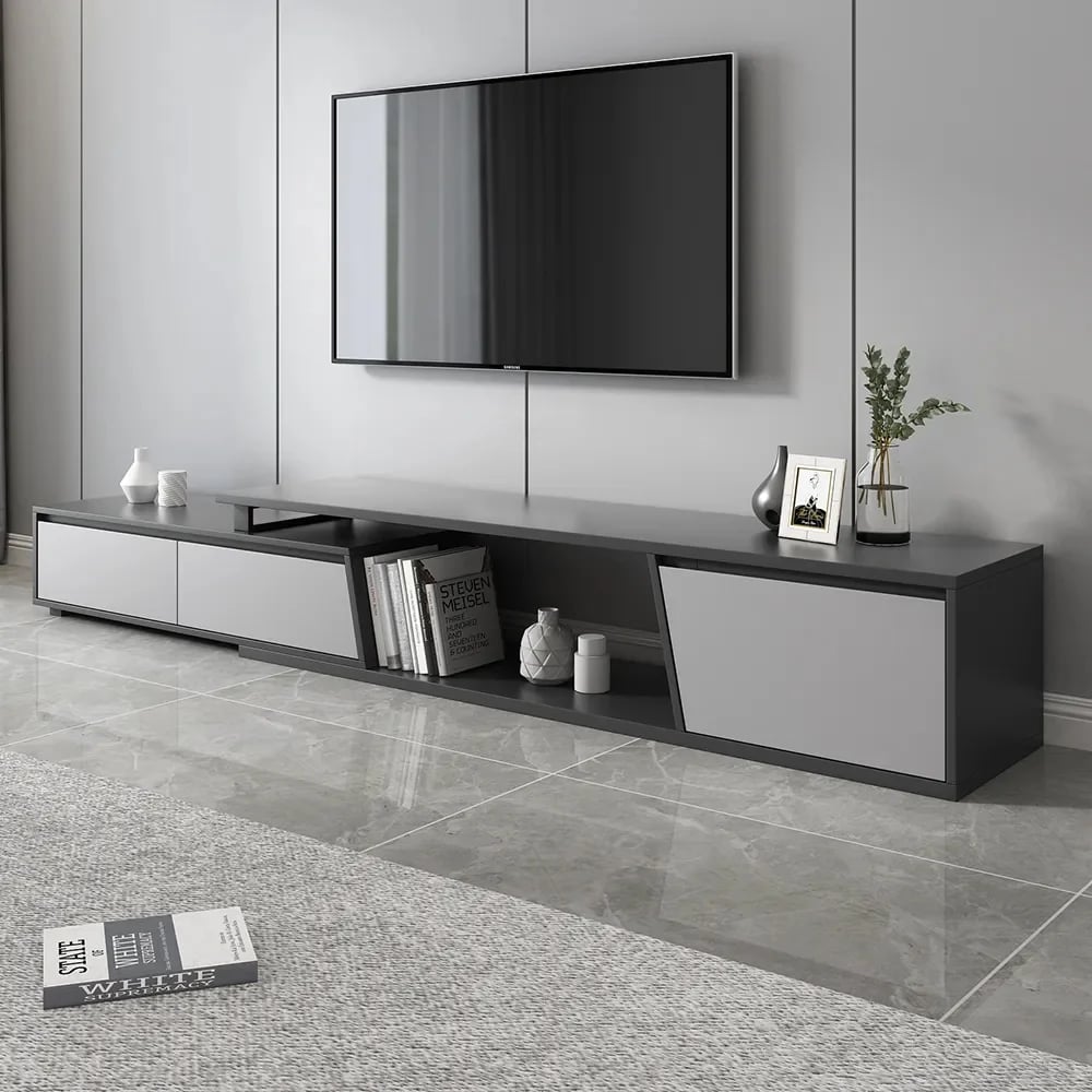 HMR - Set of 2 Gray Extendable 3 Drawers TV Stand & Lift-Top Coffee Table Set Up to 120"