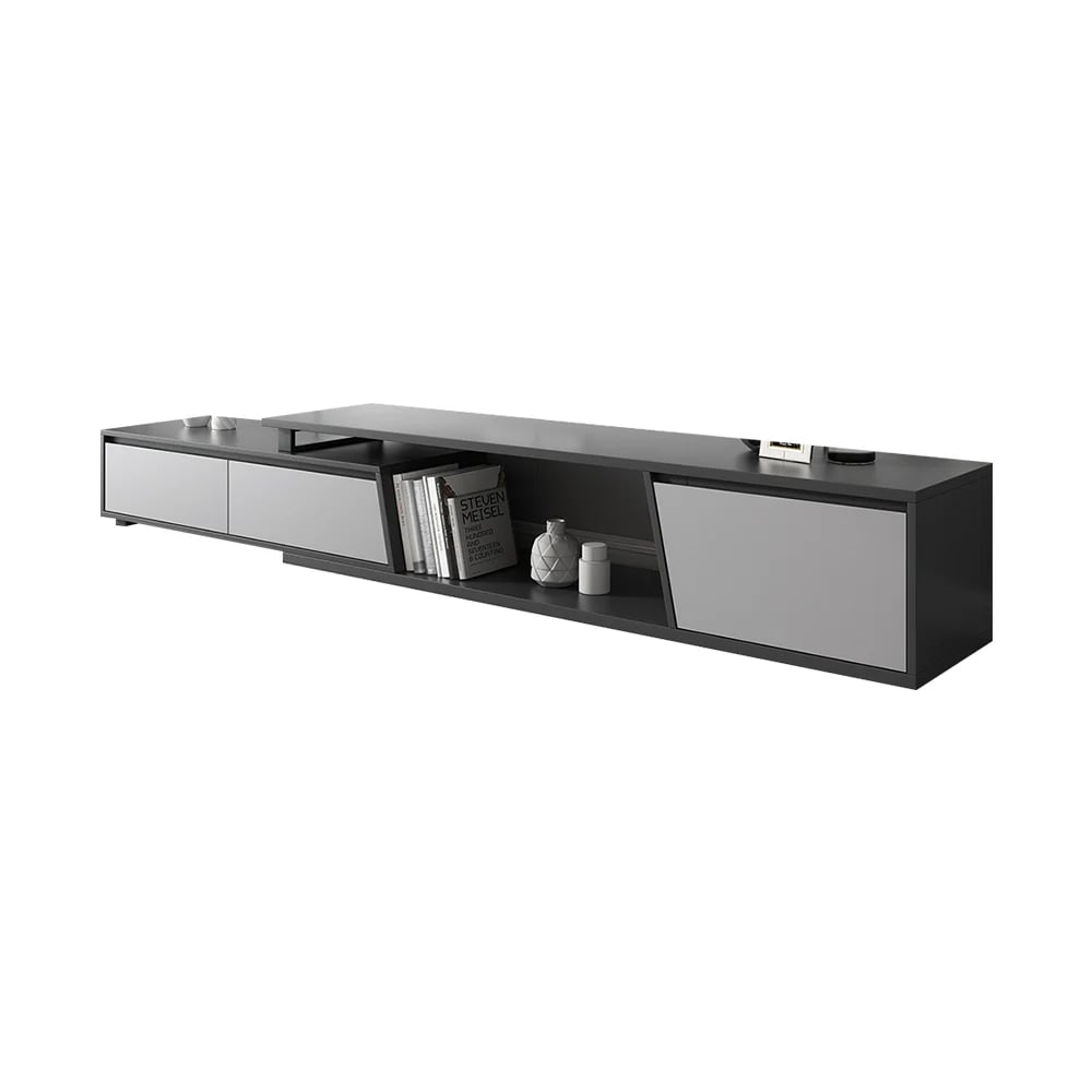HMR - Set of 2 Gray Extendable 3 Drawers TV Stand & Lift-Top Coffee Table Set Up to 120"