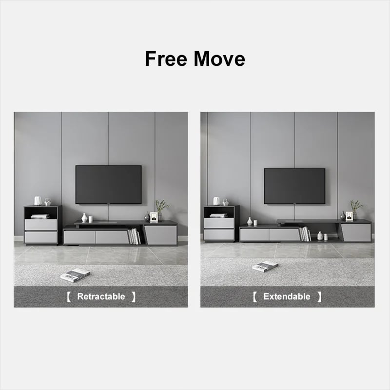 HMR - Set of 2 Gray Extendable 3 Drawers TV Stand & Lift-Top Coffee Table Set Up to 120"