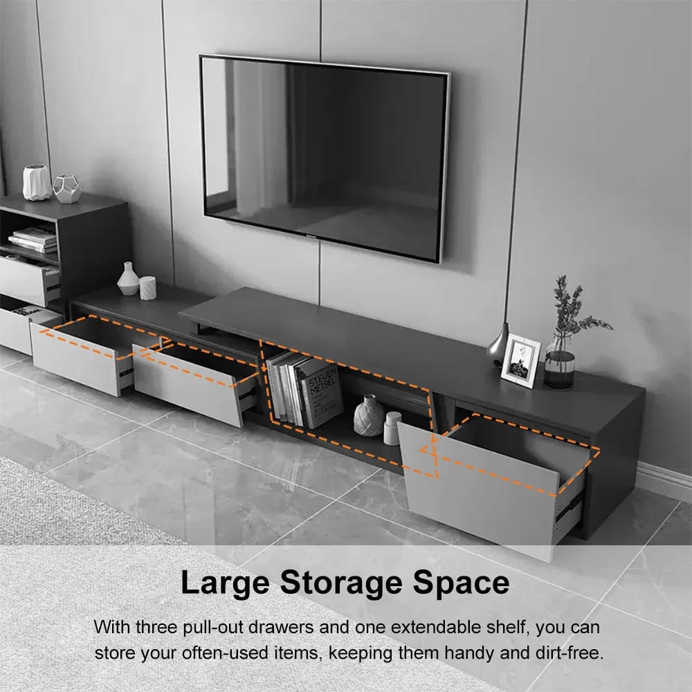 HMR - Set of 2 Gray Extendable 3 Drawers TV Stand & Lift-Top Coffee Table Set Up to 120"