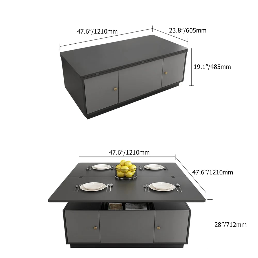 HMR - Set of 2 Gray Extendable 3 Drawers TV Stand & Lift-Top Coffee Table Set Up to 120"