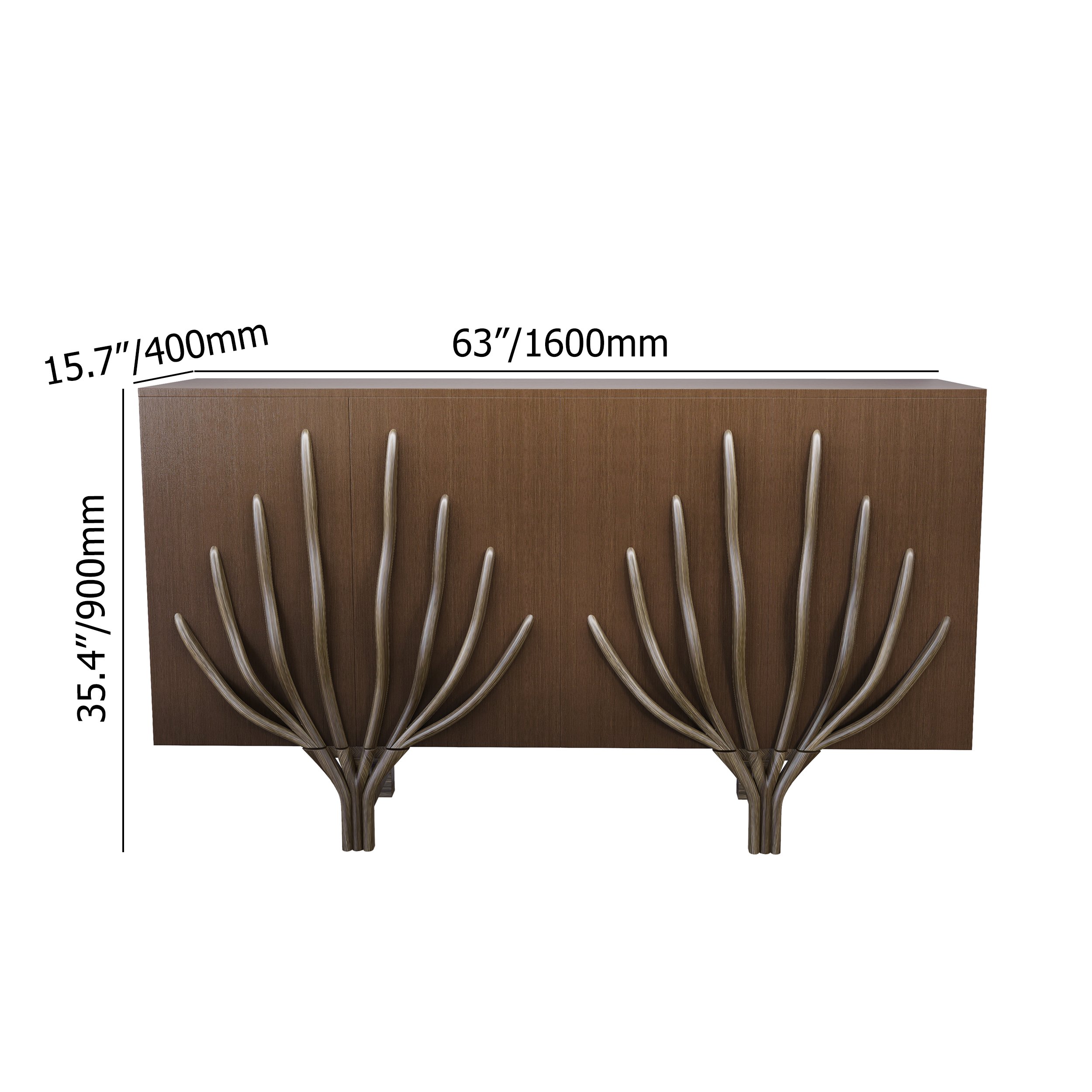 HMR - 63" Sideboard Branch Design Mid Century Modern Buffet with 2 Doors 2 Shelves
