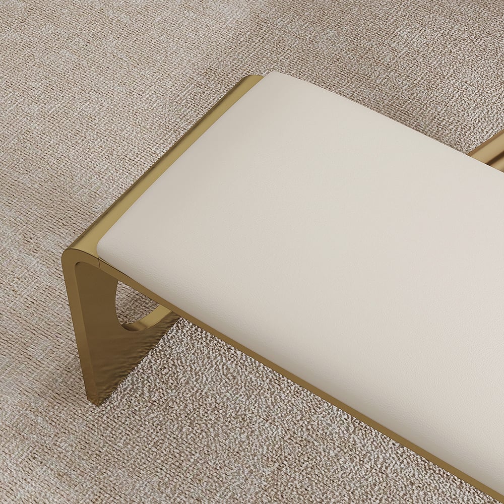 HMR - 55" Modern Dining Bench with Faux Leather Upholstery Off-White Seats 1-3 People