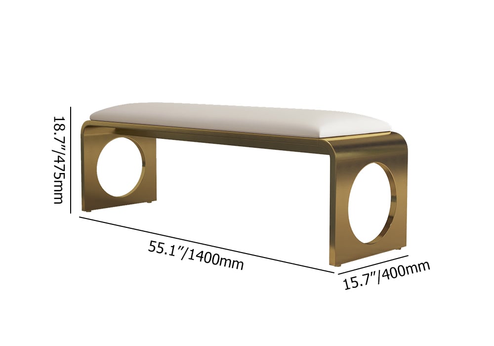HMR - 55" Modern Dining Bench with Faux Leather Upholstery Off-White Seats 1-3 People