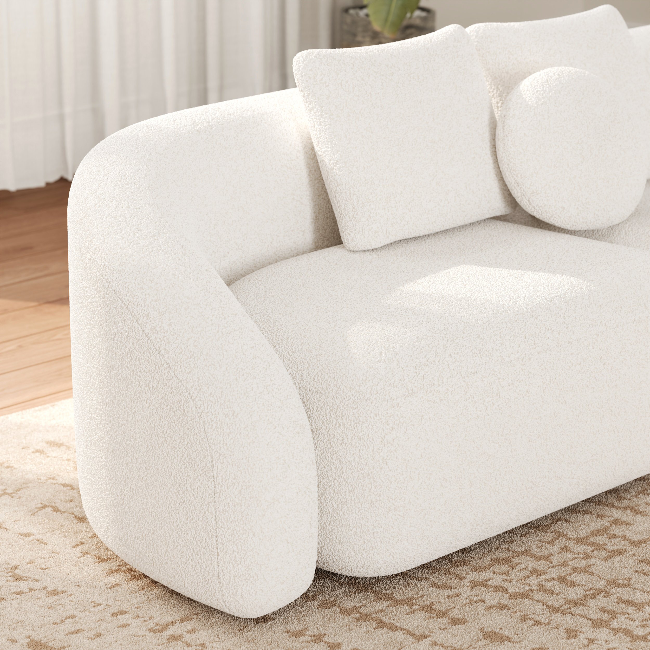 HMR - 129" 3-Piece Modular Boucle Curved Sectional with Pillows