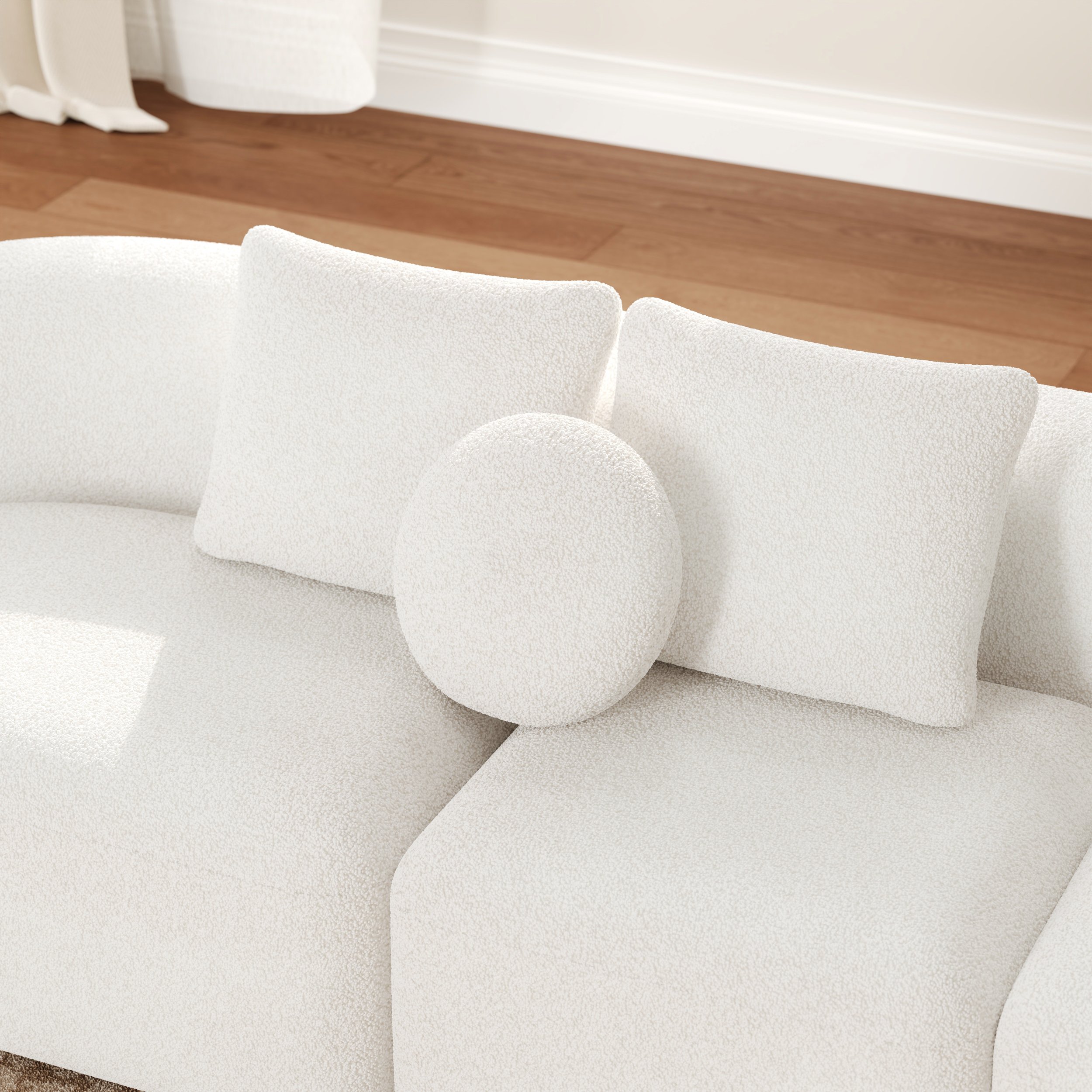 HMR - 129" 3-Piece Modular Boucle Curved Sectional with Pillows