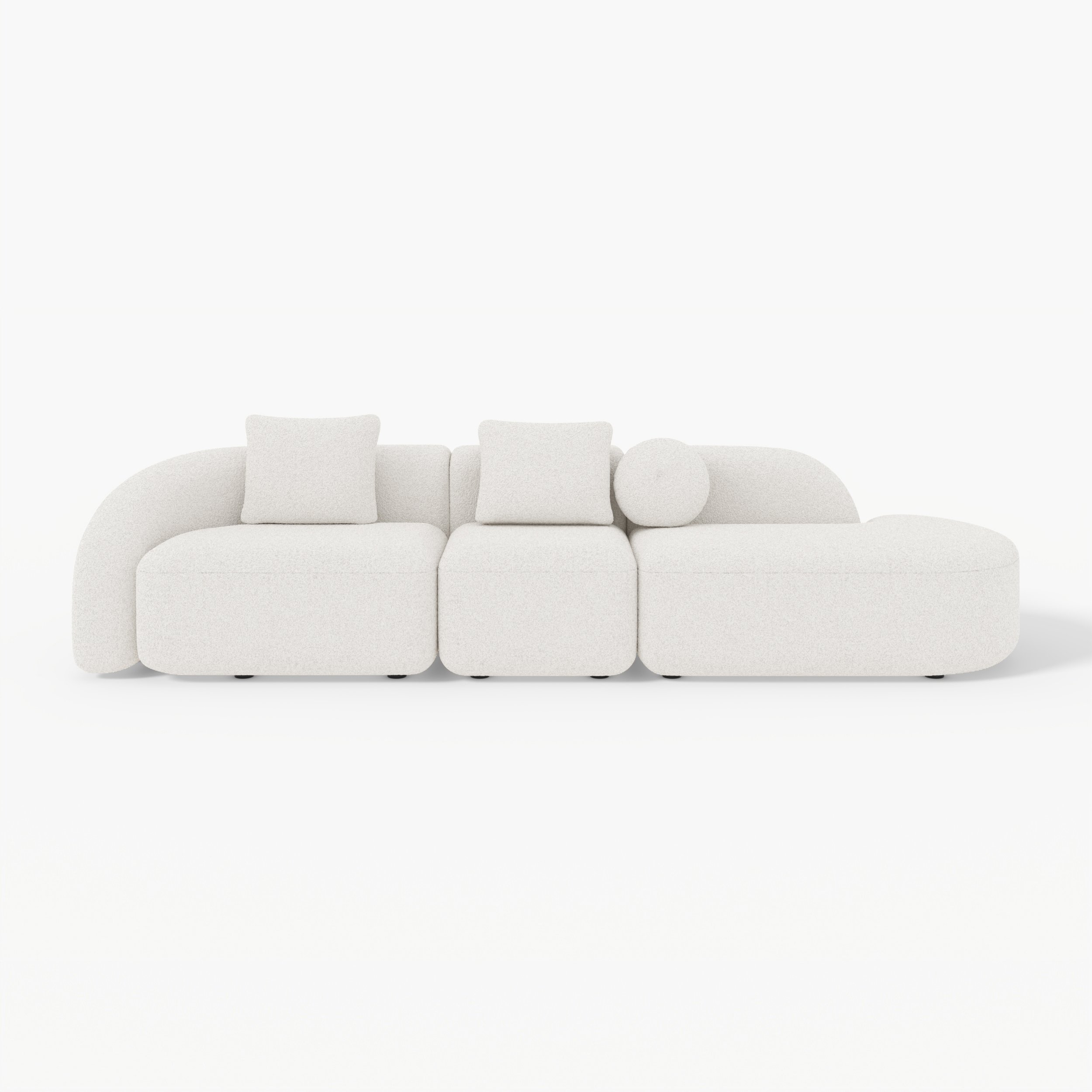 HMR - 129" 3-Piece Modular Boucle Curved Sectional with Pillows