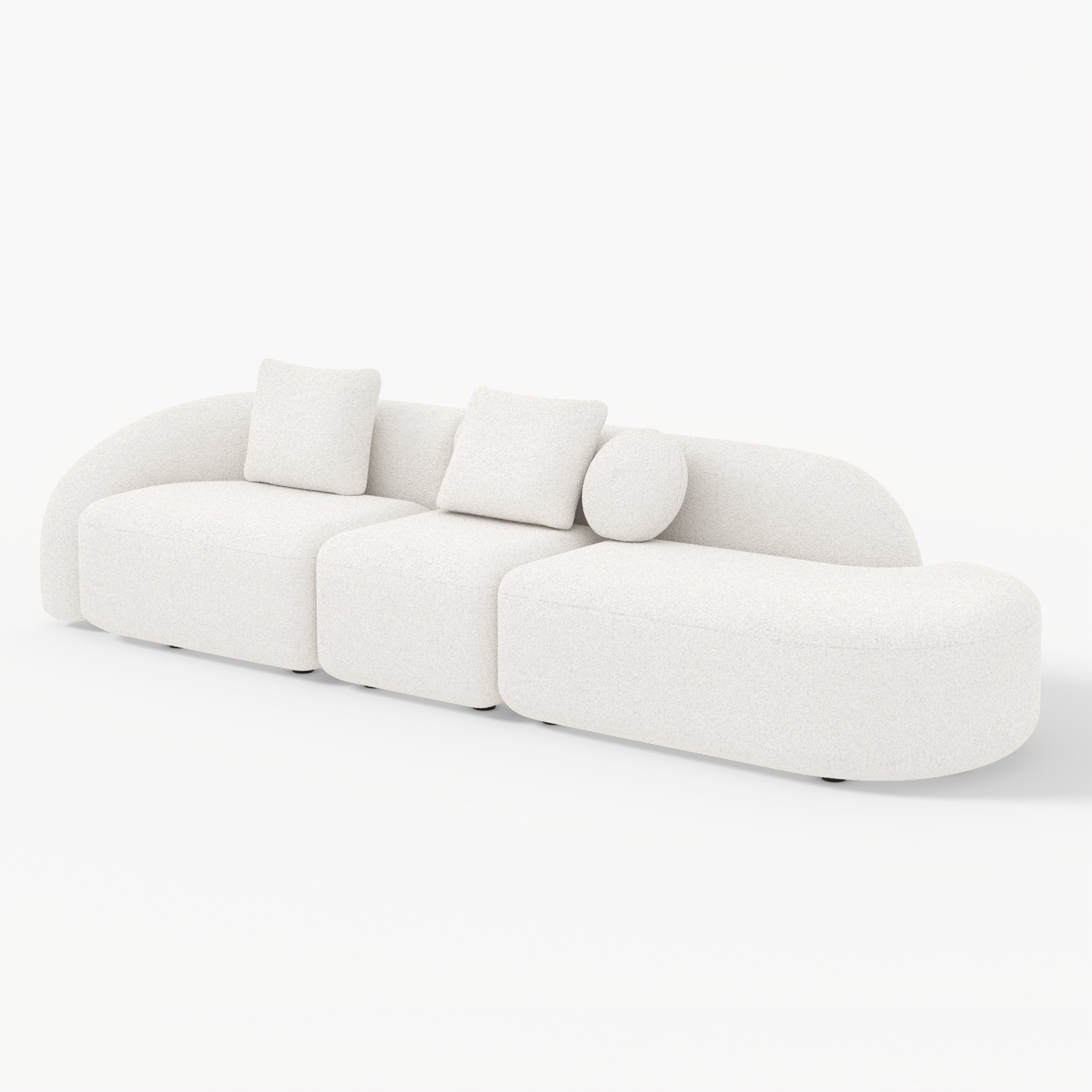 HMR - 129" 3-Piece Modular Boucle Curved Sectional with Pillows