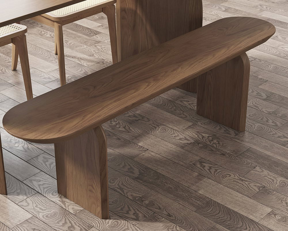 HMR Tintica Series Japandi Oval Solid Wood Dining Bench Seats 1-2 People - Walnut, 59"