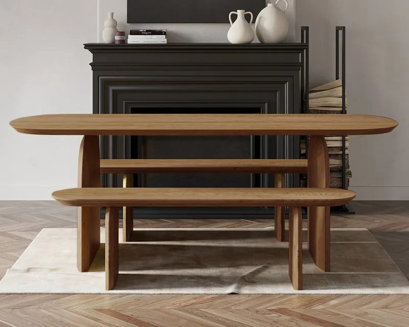 HMR Tintica Series Japandi Oval Solid Wood Dining Bench Seats 1-2 People - Walnut, 59"
